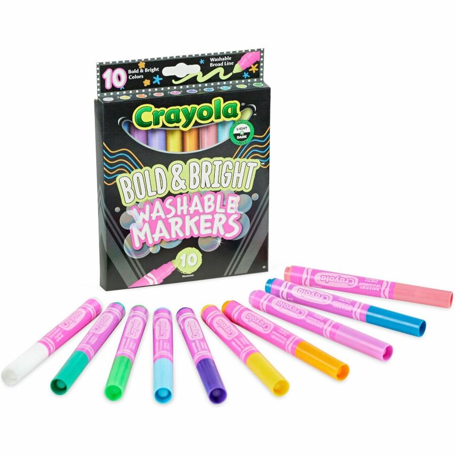 Crayola Bright/Bold Broad Line Markers - Washable - Assorted Ink - Water Based - Assorted Barrel - 10 / Pack
