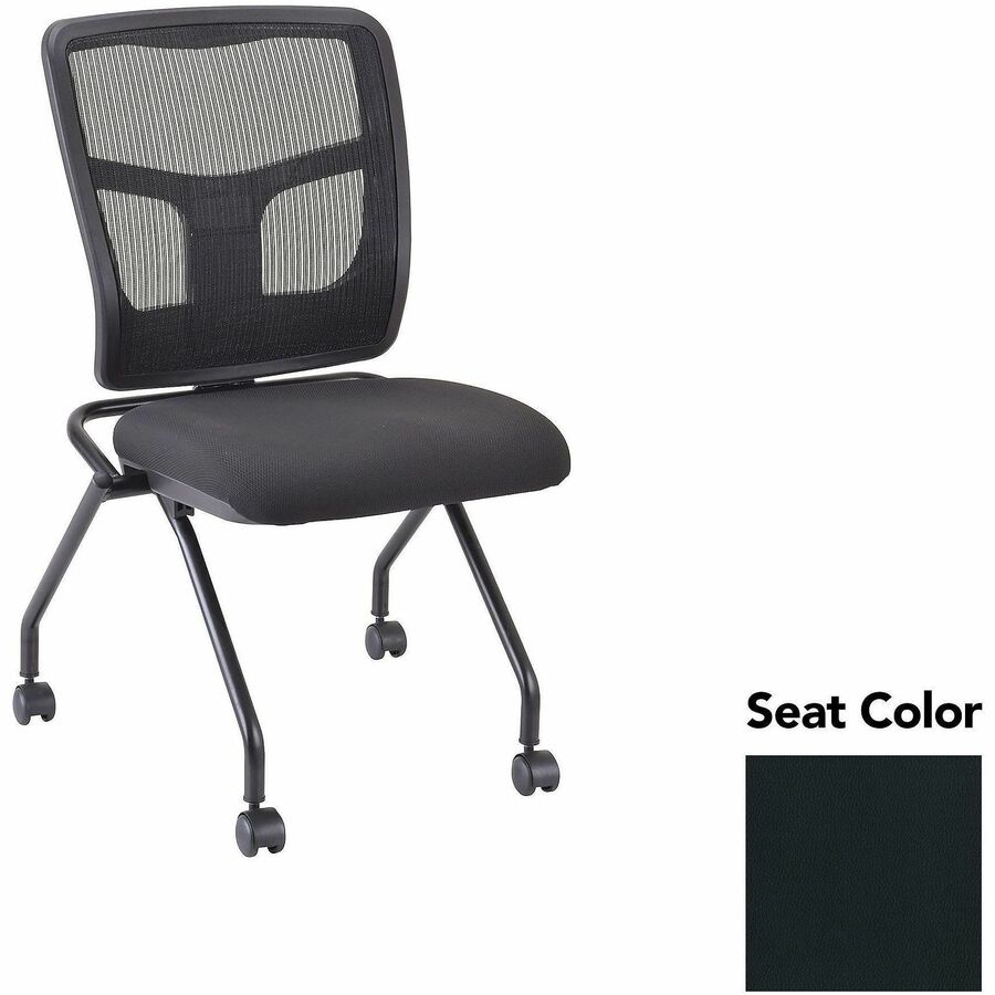 Lorell Training Room Guest Chairs - Dillon Black Seat Color - Dillon Vinyl, Polyurethane Seat Material - Polyester, Cotton Back Material - Powder Coated Black Frame Color - Metal Frame Material - Four-legged Base - 2 / Carton