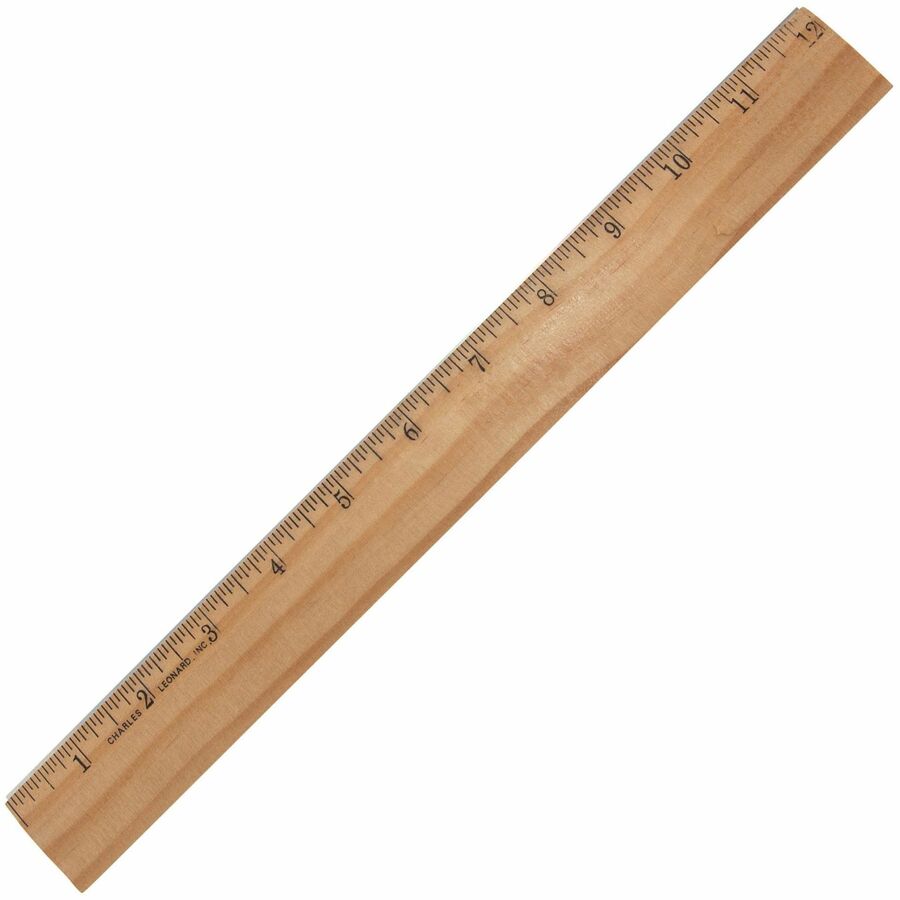 Charles Leonard Office Ruler - 12" Length x 1.3" Width - Wood, Metal - Brown - 1 Each