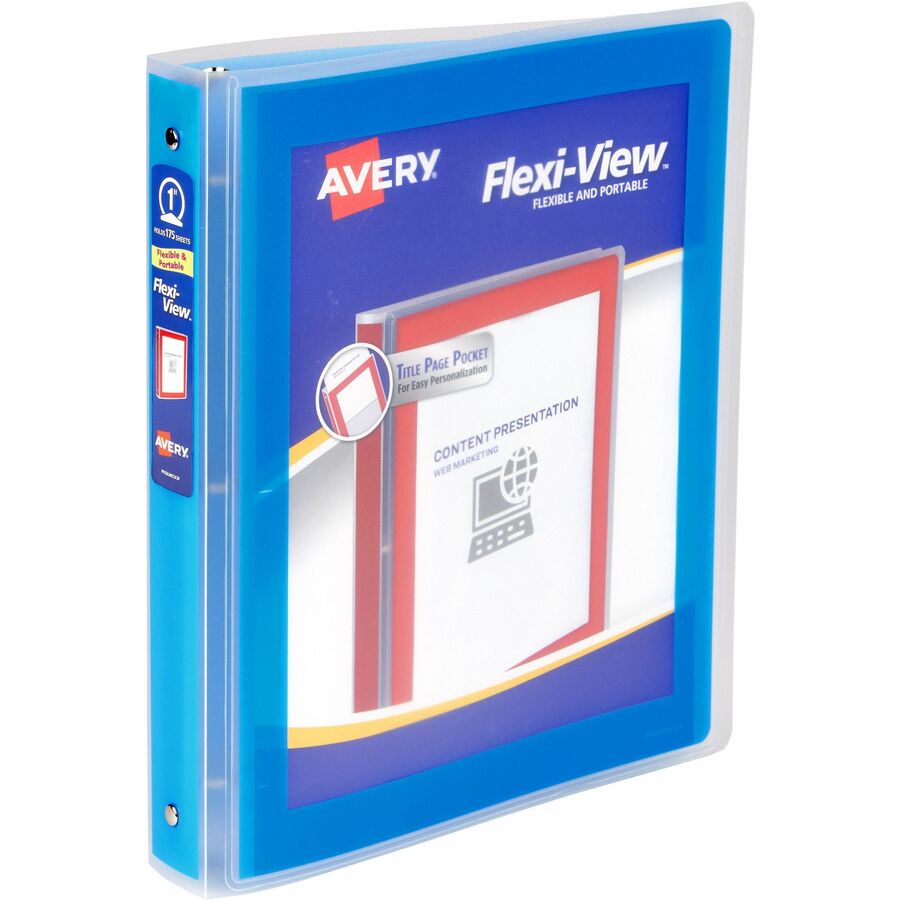Avery®, Flexi-View 3 Ring Binder, 1 Inch Round Rings, 1 Blue Binder - 1" Binder Capacity - Letter - 8 1/2" x 11" Sheet Size - 175 Sheet Capacity - Fastener: Round Ring - Pocket: 1, Inside Back - Polypropylene, Poly - Blue - Durable, Spine, Flexible...