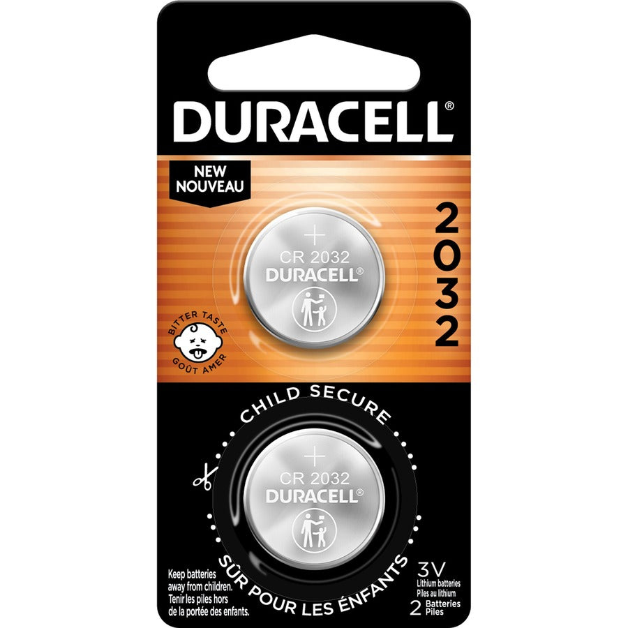 Duracell 2032 Lithium Button Cell Batteries - For Medical Equipment, Security Device, Health/Fitness Monitoring Equipment, Calculator, Keyfob Transmitter, Watch - CR2032 - 3 V DC - 2 / Pack