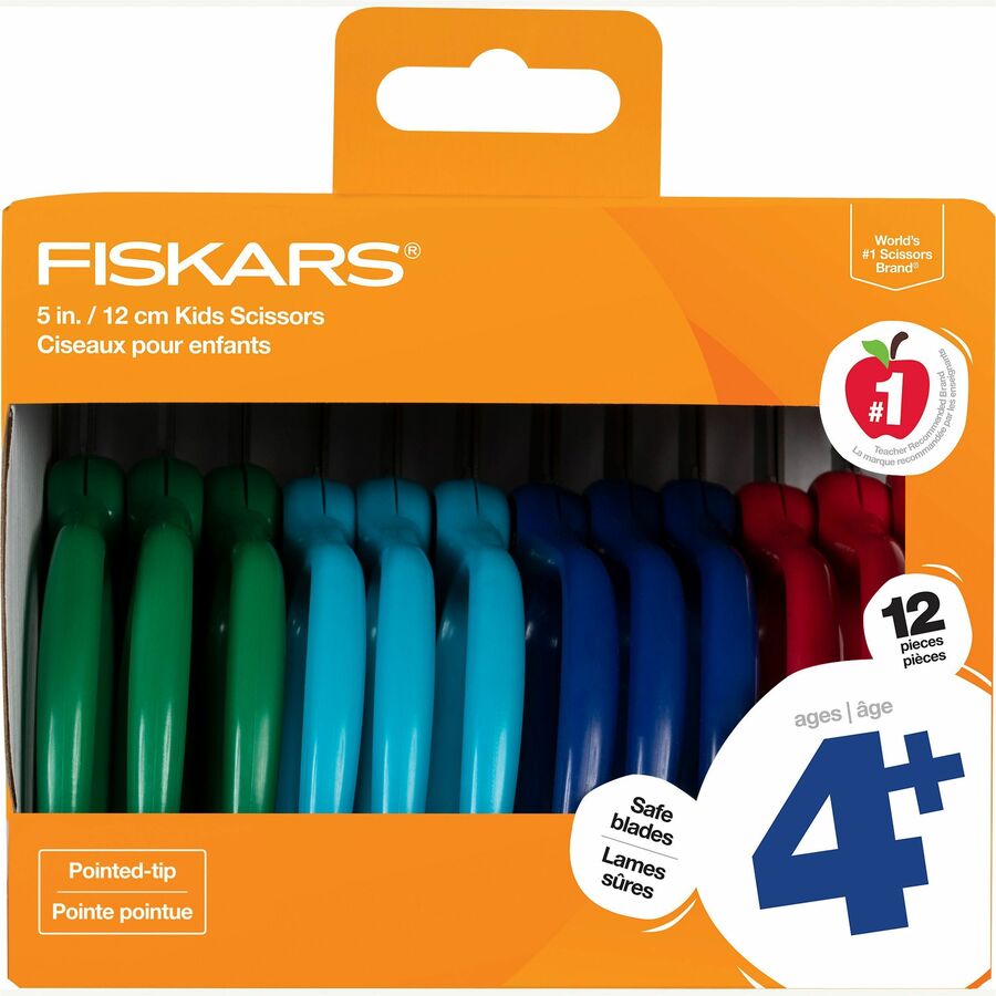 Fiskars 5" Pointed-tip Kids Scissors - 5" Blade Length Safety Edge Blade - Pointed Tip - Assorted - 12 / Pack