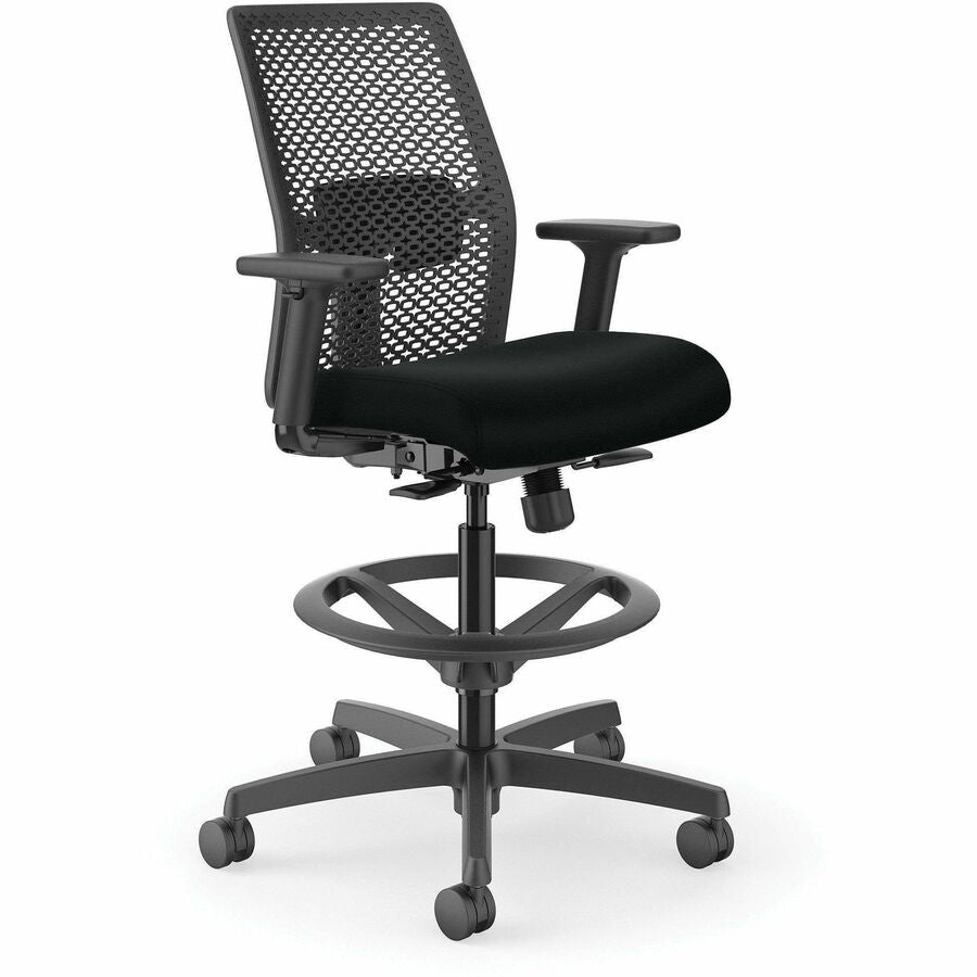 HON Ignition ReActiv Low-Back Task Stool - Black Seat Color - Molded Foam, Fabric Seat Material - Charcoal Back Color - Black Frame Color - Low Back - 5-star Base - Black - 1 Each