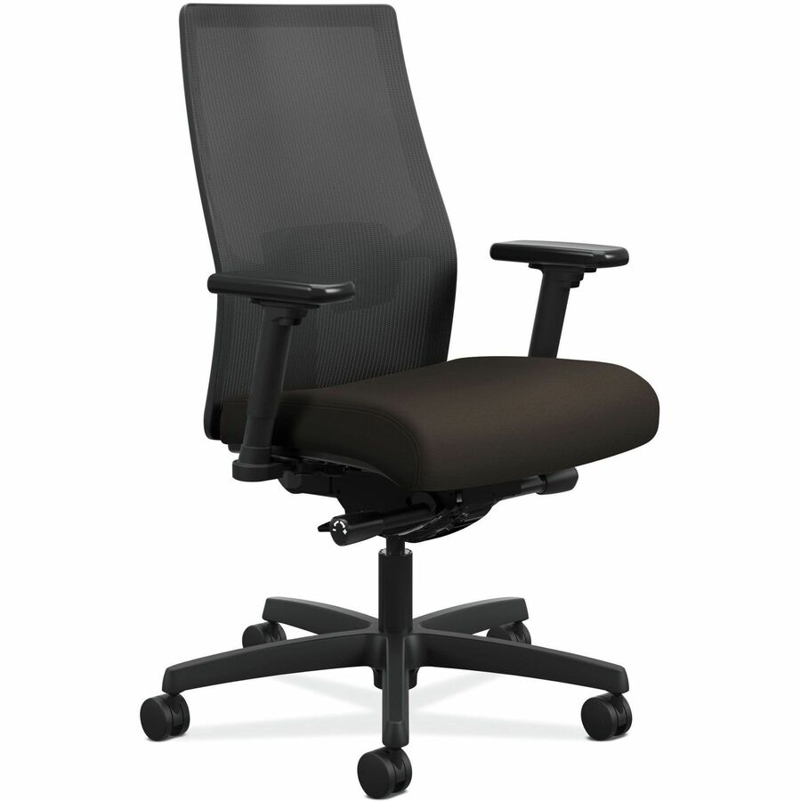 HON Ignition Black Mesh Back Chair - Fabric Seat - Espresso Seat Color - Fabric, Polyurethane Seat Material - Black Back Color - Mesh Back Material - Black Frame Color - Mid Back - 5-star Base - 1 Each