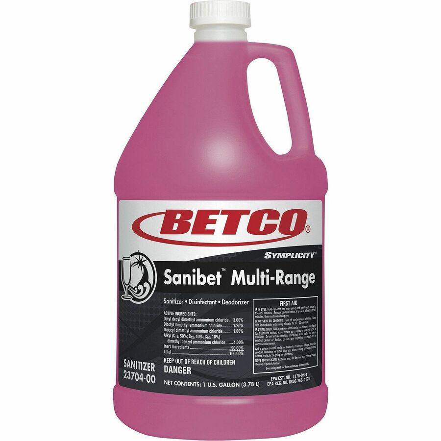 Betco Symplicity Sanibet MultiRange Sanitizer - Concentrate - 128 fl oz (4 quart) - Pink - 4 / Carton