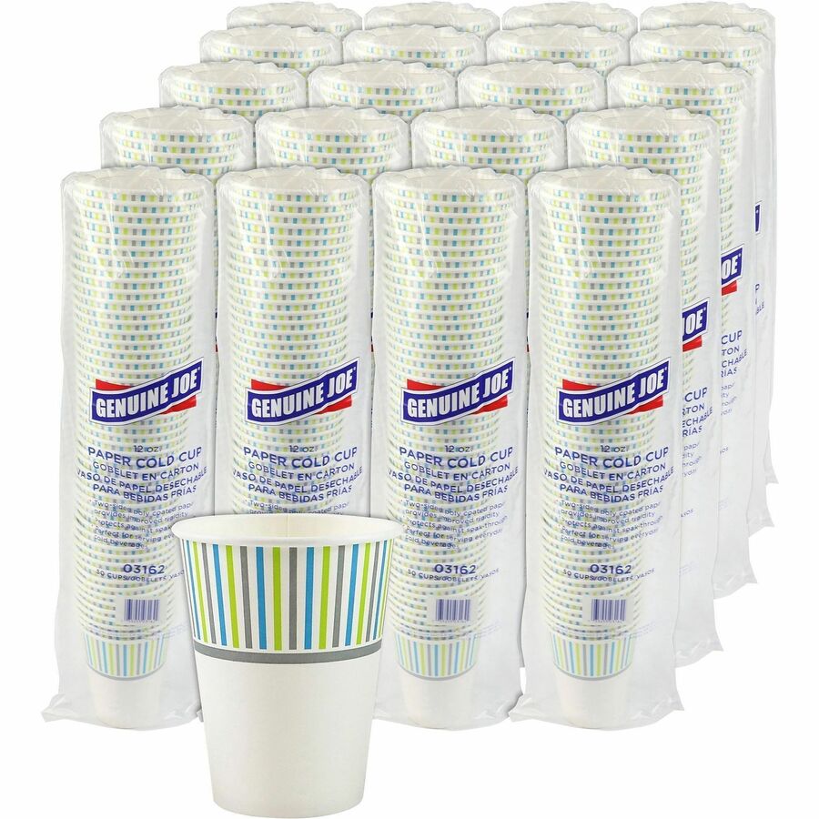 Genuine Joe 12 oz Cold Cups - 50 / Pack - 20 / Carton - White - Paper - Cold, Beverage