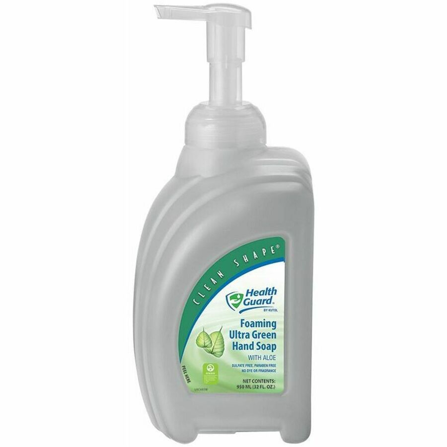 Health Guard Foaming Ultra Green Hand Soap - 1 quart - Pump Bottle Dispenser - Soil Remover - School, Hand, College, University, Daycare, Healthcare - Clear, Pale Yellow - Sulfate-free, Paraben-free, Dye-free, Fragrance-free - 6 / Carton