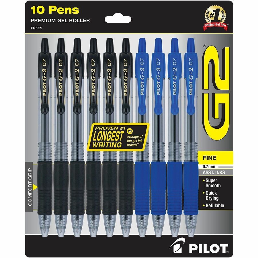 Pilot Premium Gel Ink Retractable Pen - Refillable - Retractable - Assorted Ink - Liquid Gel Ink - Writing - 10 / Pack