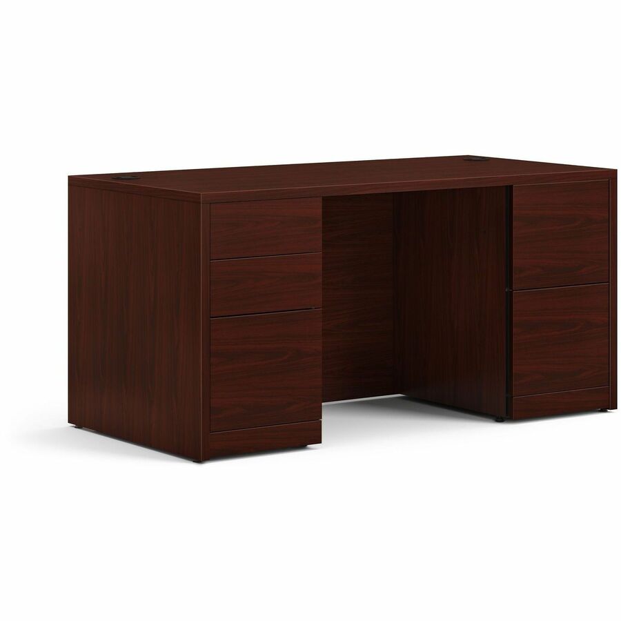 HON 10500 Series Mahogany Laminate Office Desking - Rectangle - 29.5" Height x 60" Width x 30" Depth - Total Drawer(s): 5 - Double Pedestal - 1 Each