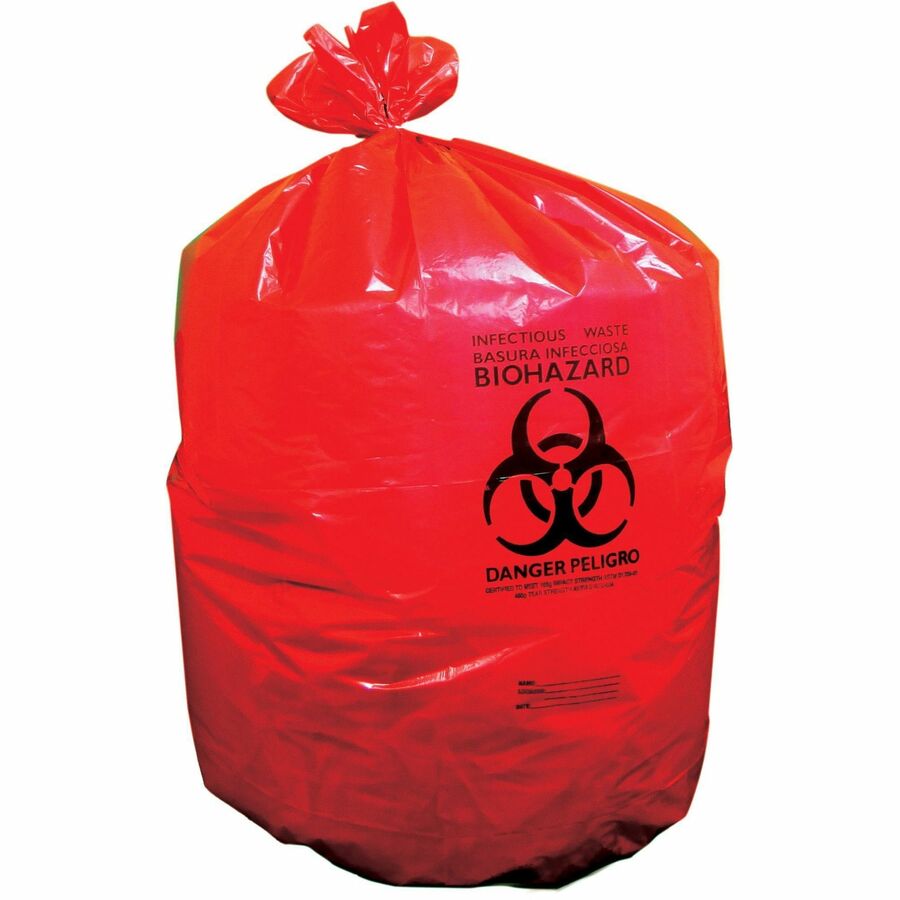 Heritage Healthcare Can Liners - 33 gal Capacity - 33" Width x 39" Depth x 1.30 mil (33 Micron) Thickness - Low Density - Red - Resin, Linear Low-Density Polyethylene (LLDPE), Plastic - Can - 1 Carton