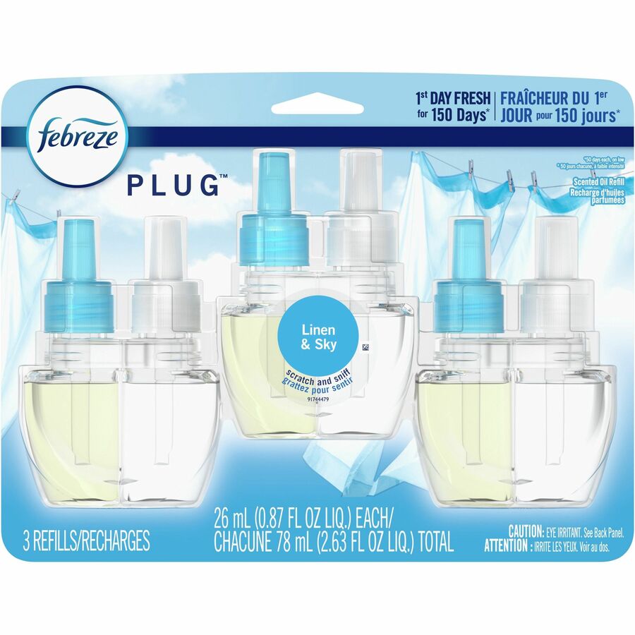 Febreze Plug Linen/Sky Oil Refill - Oil - 0.8 fl oz (0 quart) - Linen & Sky - Long Lasting - 3 / Pack