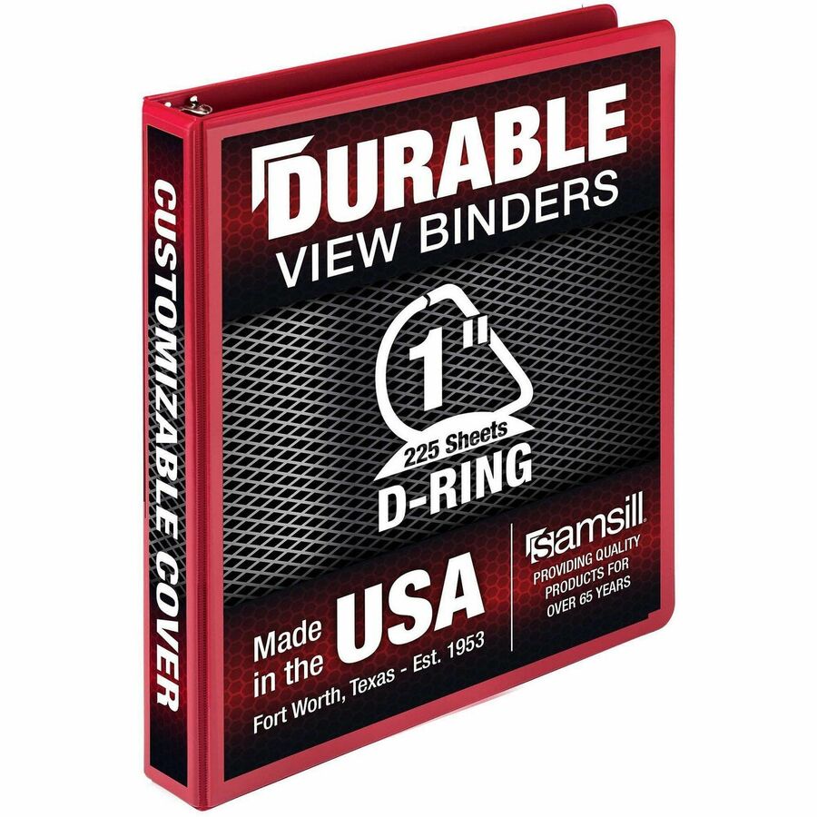Samsill Durable Three-Ring View Binder - 1" Binder Capacity - 225 Sheet Capacity - 3 Ring - Fastener: D-Ring - Pocket: 2, Internal - Polypropylene, Chipboard - Red - Recycled - Durable, PVC-free, Ink-transfer Resistant, Clear Overlay, Sturdy - 1 Each
