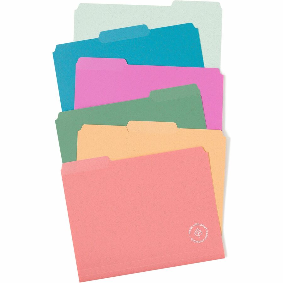 U Brands U-Eco 1/3 Tab Cut Letter Top Tab File Folder - 8 1/2" x 11" - Assorted Tab Position - Poly - Assorted - 0% Recycled - 24 / Pack