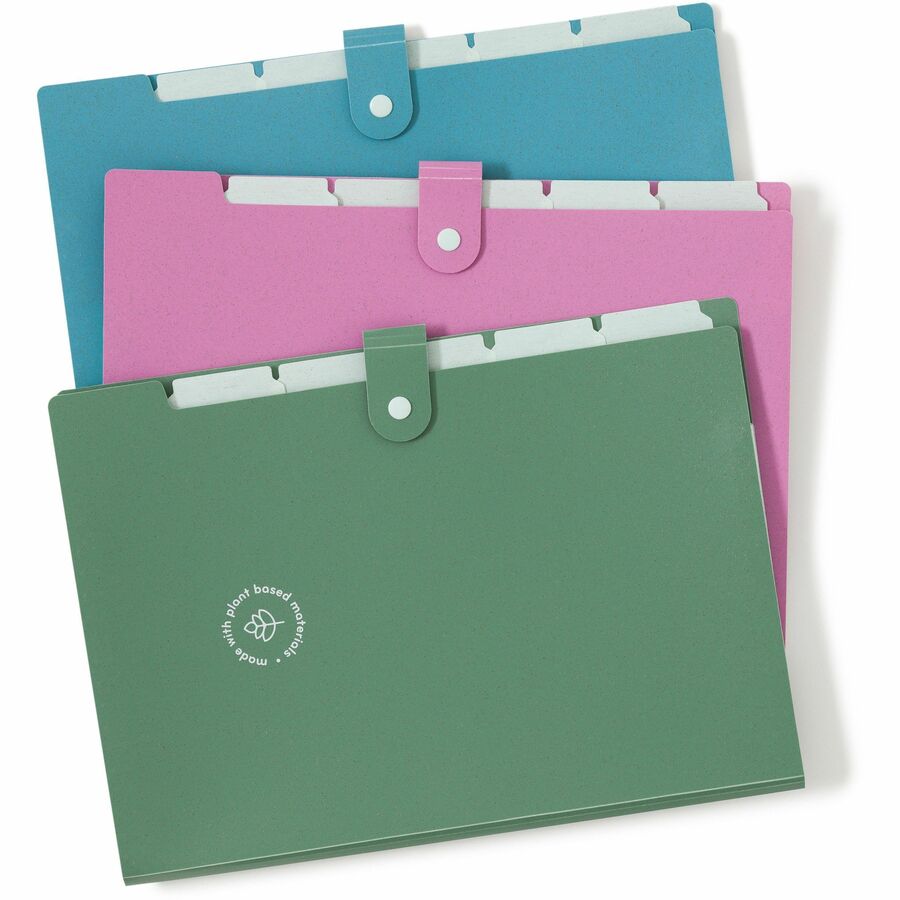 U Brands U-Eco Letter Expanding File - 8 1/2" x 11" - 6 Pocket - Poly - Assorted - 0% Recycled - 3 / Pack