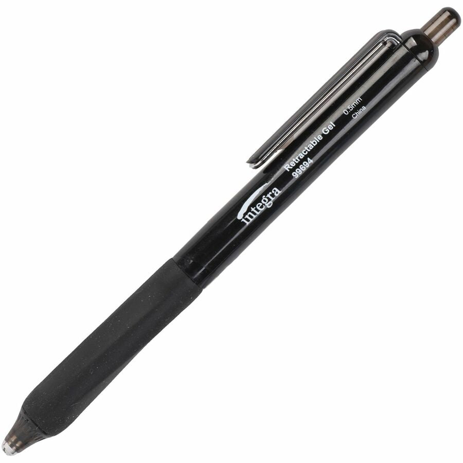 Integra Silent Retractable Gel Pens - Retractable - Black Ink - 12 / Box