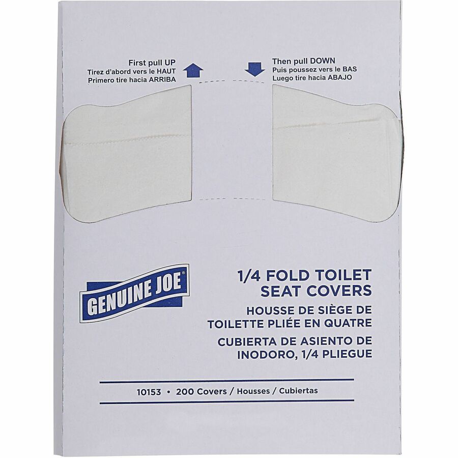 Genuine Joe Quarter-Fold Toilet Seat Covers - 16.73" Width x 14.17" Length - Quarter-fold - For Toilet - White - Paper - 200/Pack - 25 / Carton