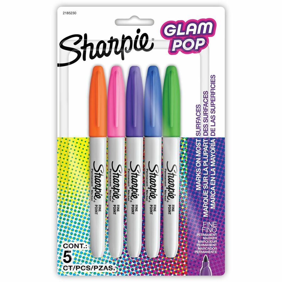 Sharpie Glam Pop Permanent Markers - Assorted Ink - 5 / Pack