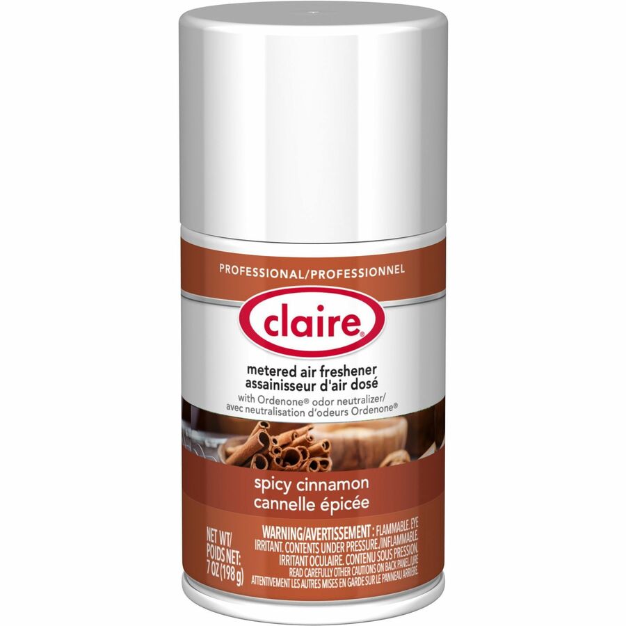 Claire Metered Air Freshener with Ordenone - Aerosol - 6000 ft� - 7 fl oz (0.2 quart) - Spicy Cinnamon - 30 Day - Odor Neutralizer - 12 / Carton