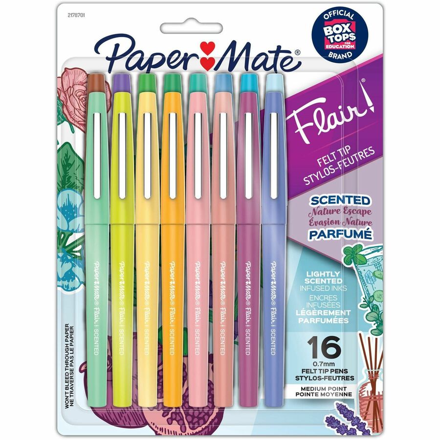 Paper Mate Flair Scented Nature Escape Pens - 0.7 mm Pen Point - Assorted Ink - Felt Tip - 16 / Pack