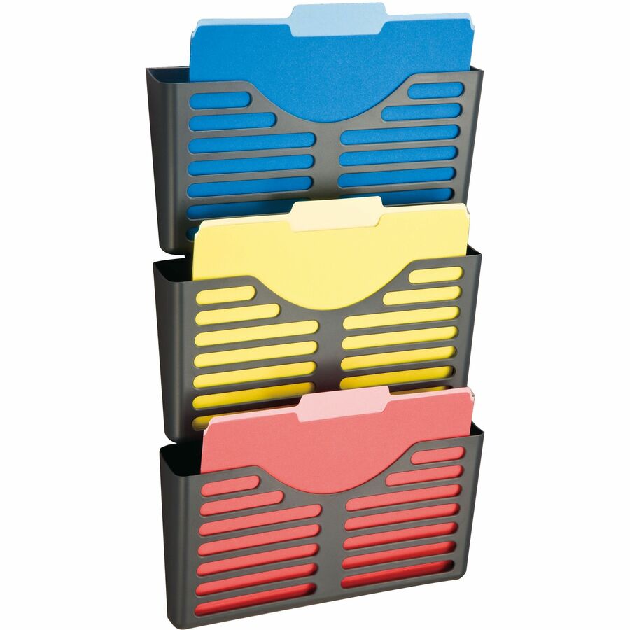 Officemate VerticalMate Cubicle Wall File Pockets - 3 Pocket(s) - Vertical - 28" Height x 13.50" Width x 4.70" Depth - Impact Resistant, Lockable, Adjustable Hanger - Gray - Plastic - 1 Each