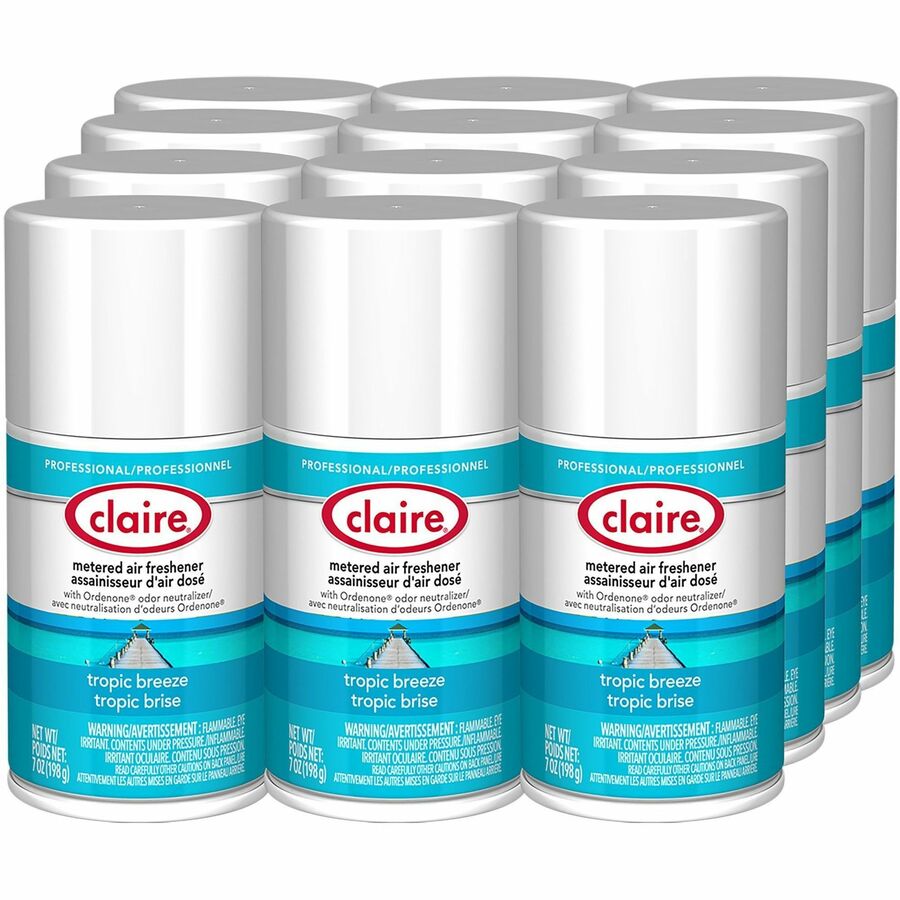 Claire Metered Air Freshener with Ordenone - Aerosol - 6000 ft� - 7 fl oz (0.2 quart) - Tropical - 30 Day - Odor Neutralizer - 12 / Carton