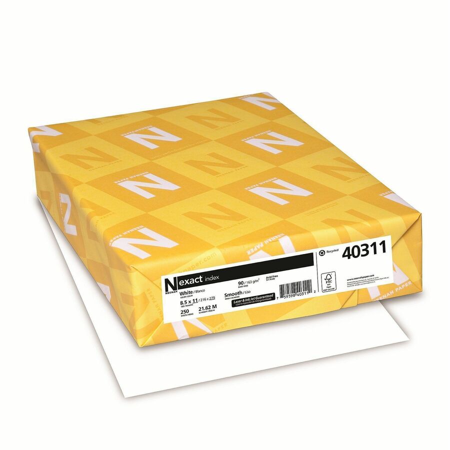 Exact Index Paper - 94 Brightness - 8 1/2" x 11" - 90 lb Basis Weight - Smooth - Durable, Acid-free - White - 250/Pack - 4 / Carton