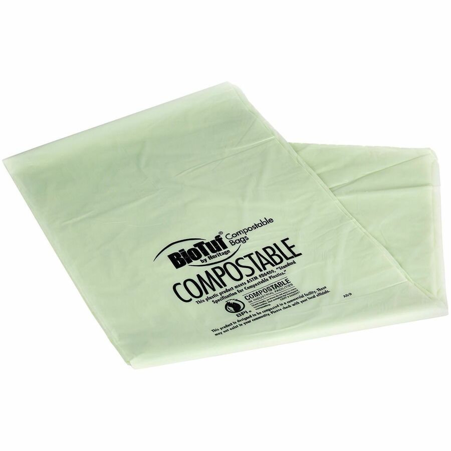 Heritage BioTuf Compostable Can Liners - 30 gal Capacity - 39" Length x 30" Width x 1.20 mil (30 Micron) Thickness - Green - Bioplast - Can Liner, Food Waste, Industrial - 1 Carton