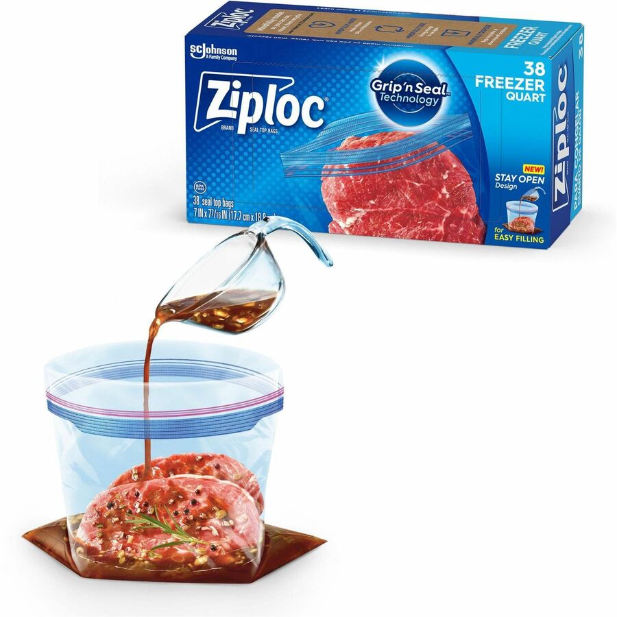 Ziploc®, Grip n' Seal Freezer Bags - Medium Size - 1 quart Capacity - 7.43" Length x 7" Width - Textured - Blue - Plastic - Multipurpose - 38/Box - 9 / Carton