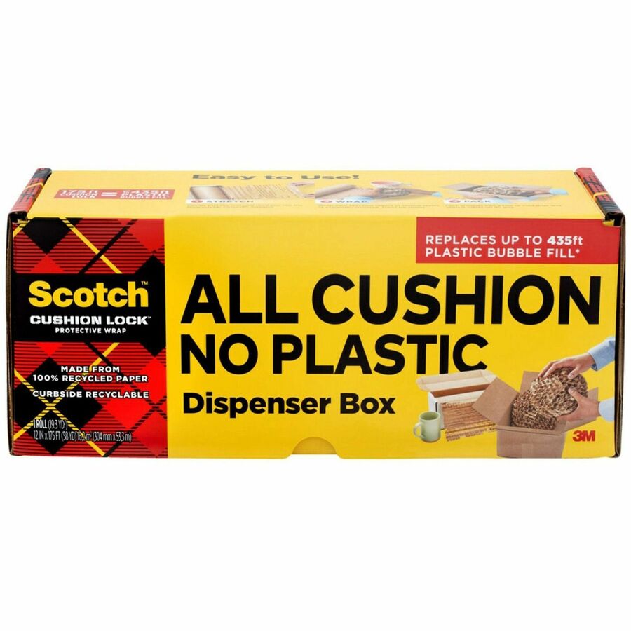 Scotch Cushion Lock Protective Wrap - 12" Width x 175 ft Length - Cushioned, Recyclable, Easy to Use - Kraft Paper - Brown - 1 Roll