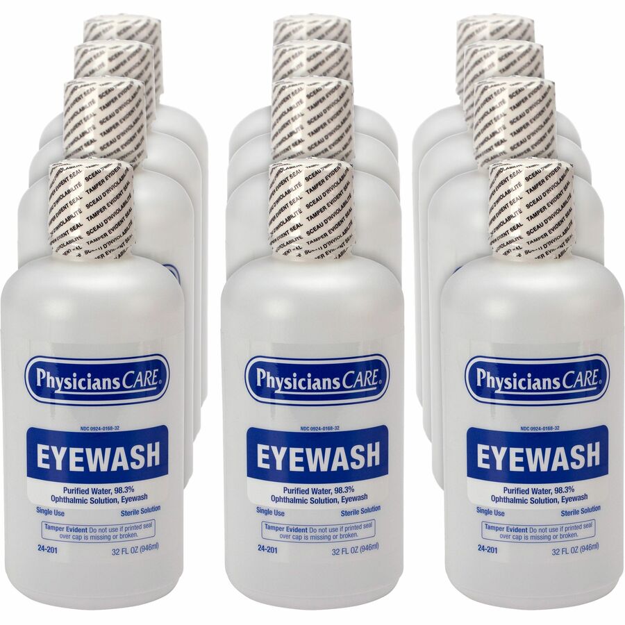 First Aid Only Sterile Ophthalmic Solution Eyewash - 1 quart - Sterile - For Eye irrigation, Eye Burning - 12 / Carton