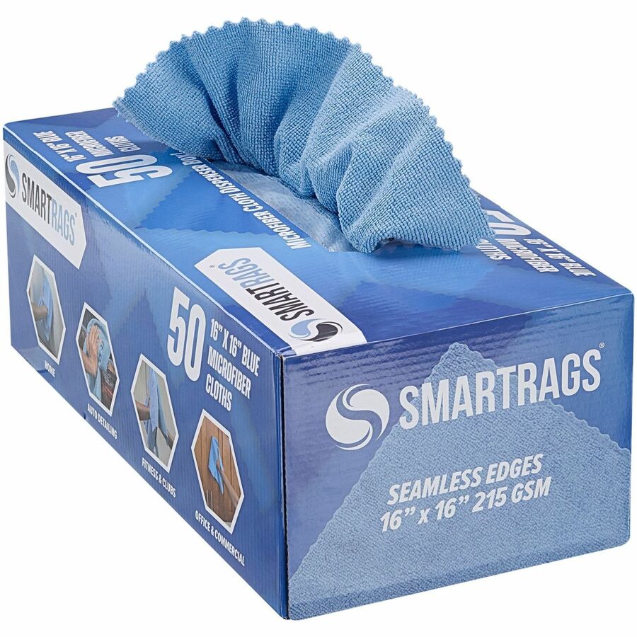 Monarch Smart Rags Microfiber Cloths - For Automotive, Office, Healthcare, Household, Garage, Breakroom, Factory, Hospital, Industry, Nursing Home - Reusable, Streak-free, Lint-free, Dirt Resistant, Grime Resistant - Blue - 50 / Box