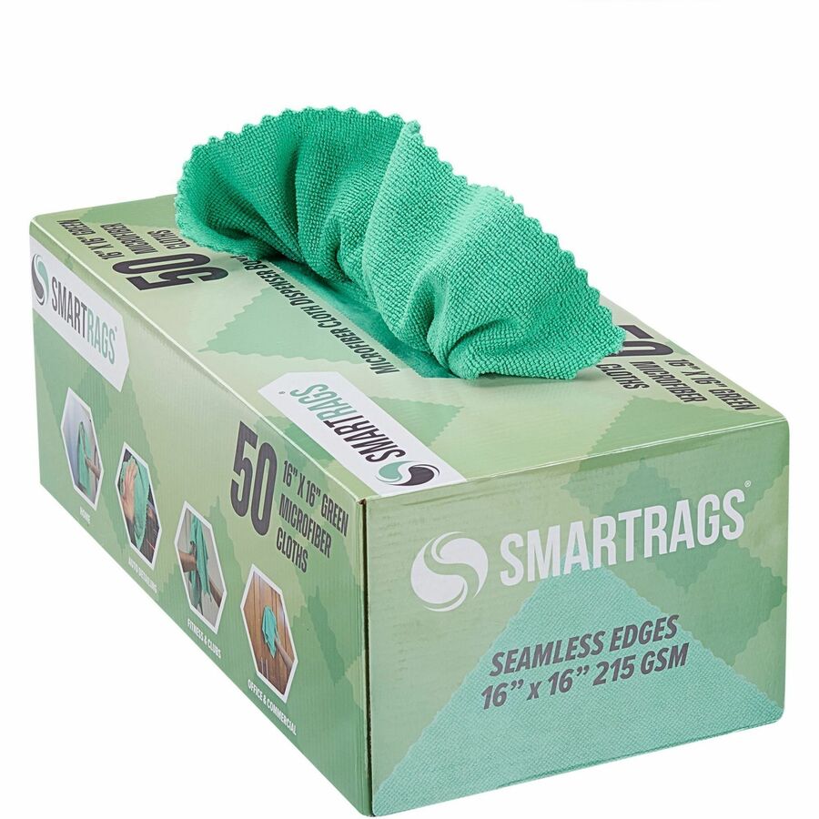 Monarch Smart Rags Microfiber Cloths - For Automotive, Office, Healthcare, Household, Garage, Breakroom, Factory, Hospital, Industry, Nursing Home - Reusable, Streak-free, Lint-free, Dirt Resistant, Grime Resistant - Green - 50 / Box