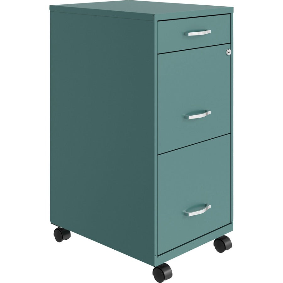NuSparc Mobile File Cabinet - 14.2" Width x 18" Depth x 29.5" Height - 3 x Drawer(s) for File, Box - Letter - Mobility, Locking Drawer, Glide Suspension, 3/4 Drawer Extension, Cam Lock, Nonporous Surface - Teal - Painted Steel - Recycled