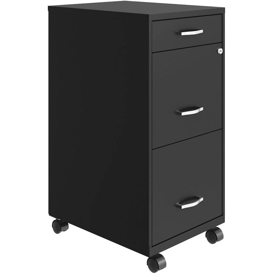 NuSparc Mobile File Cabinet - 14.2" Width x 18" Depth x 29.5" Height - 3 x Drawer(s) for File, Box - Letter - Mobility, Locking Drawer, Glide Suspension, 3/4 Drawer Extension, Cam Lock, Nonporous Surface - Black - Painted Steel - Recycled