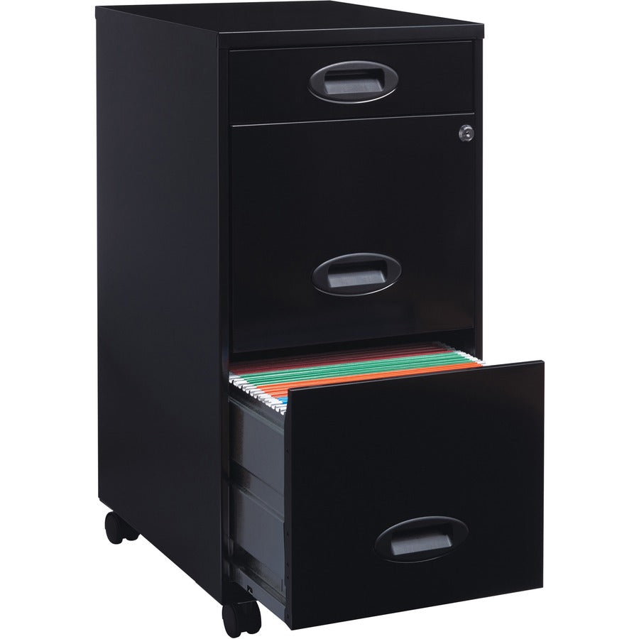NuSparc File Cabinet - 14.2" Width x 18" Depth x 29.5" Height - 3 x Drawer(s) for Pencil, File - Letter - Vertical - Mobility, Glide Suspension, Drawer Extension, Anti-tip, Lockable, Wheels, Nonporous Surface - Black - Painted Steel - Recycled