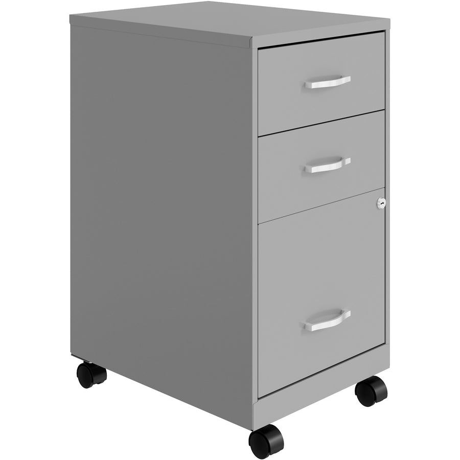 NuSparc 3-Drawer Organizer Metal File Cabinet - 14.2" Width x 18" Depth x 26.7" Height - 3 x Drawer(s) for File, Box - Letter - Glide Suspension, 3/4 Drawer Extension, Anti-tip, Lockable, Mobility - Gray - Metal - Recycled