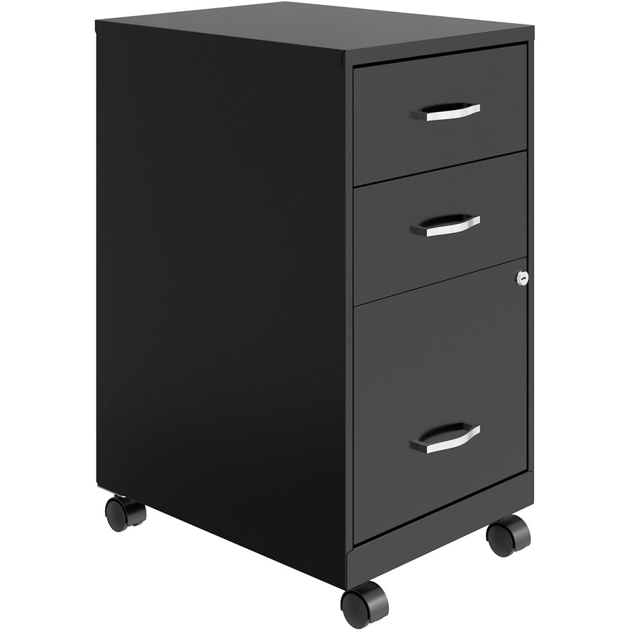 NuSparc 3-Drawer Organizer Metal File Cabinet - 14.2" Width x 18" Depth x 26.7" Height - 3 x Drawer(s) for File, Box - Letter - Glide Suspension, 3/4 Drawer Extension, Anti-tip, Lockable, Mobility - Black - Metal - Recycled