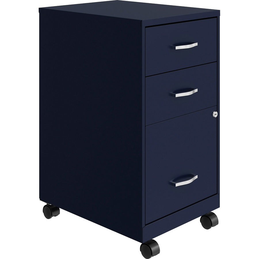 NuSparc 3-Drawer Organizer Metal File Cabinet - 14.2" Width x 18" Depth x 26.7" Height - 3 x Drawer(s) for File, Box - Letter - Glide Suspension, 3/4 Drawer Extension, Anti-tip, Lockable, Mobility - Navy - Metal - Recycled