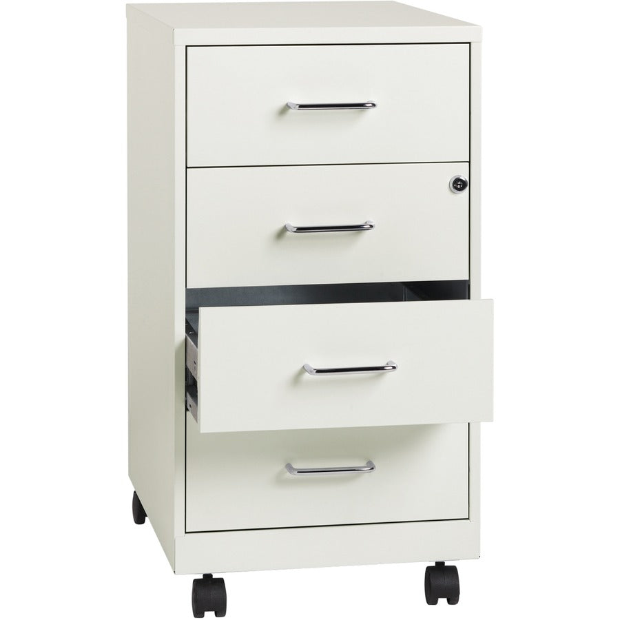NuSparc Mobile Storage Cabinet - 14.2" Width x 18" Depth x 26.5" Height - 4 x Drawer(s) - Letter, Legal - Mobility, Glide Suspension, Anti-tip, Nonporous Surface, Cam Lock, 3/4 Drawer Extension - White - Painted Steel - Recycled