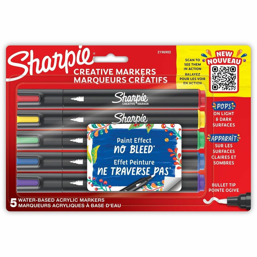 Sharpie Creative Markers, Water-Based Acrylic Markers, Bullet Tip - Assorted Ink - Water Based - 5 / Pack