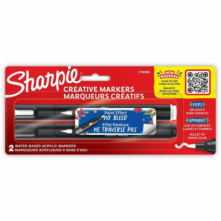 Sharpie Creative Markers, Water-Based Acrylic Markers, Bullet Tip - Assorted Ink - Water Based - 2 / Pack