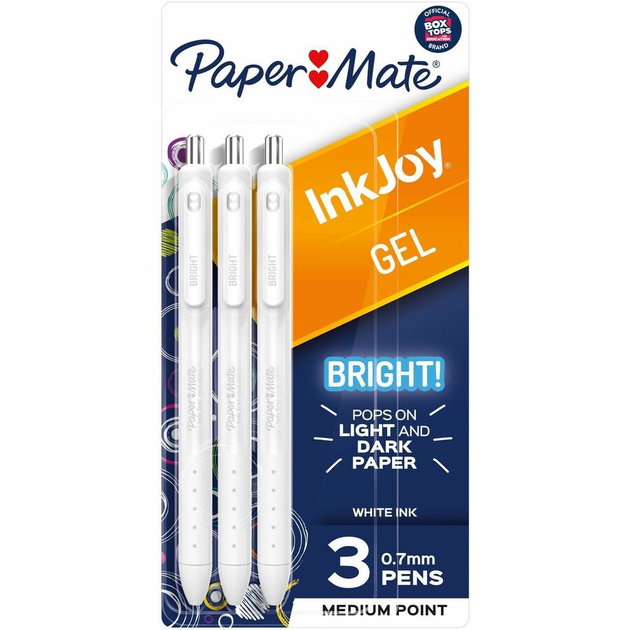 Paper Mate InkJoy Gel Pens - Retractable - White Ink - Gel-based - 3 / Pack