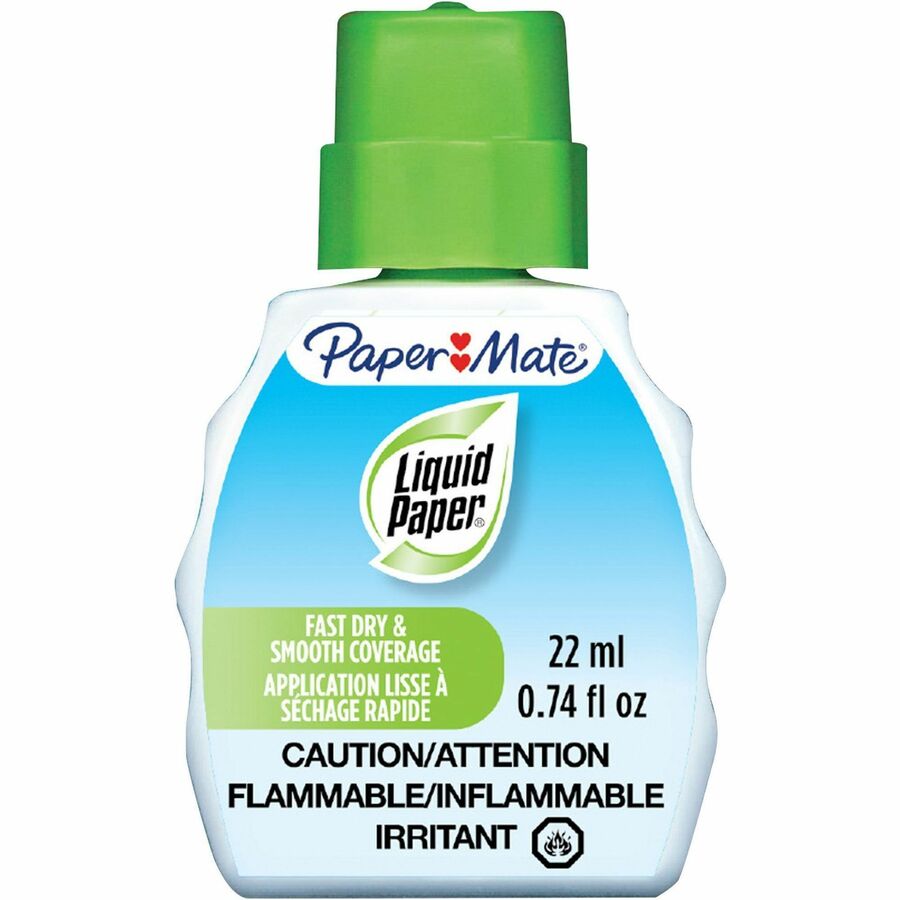 Paper Mate Liquid Paper Fast Dry Correction Fluid - 22 mL - Bright White - Fast-drying - 12 / Dozen