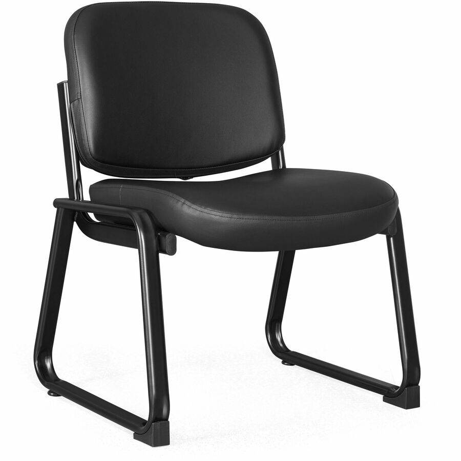 Lorell Deluxe Leather Guest Chair - Plywood, Leather Seat Material - Plywood, Leather Back Material - Powder Coated Frame Color - Metal Frame Material - Sled Base - Black - 1 Each