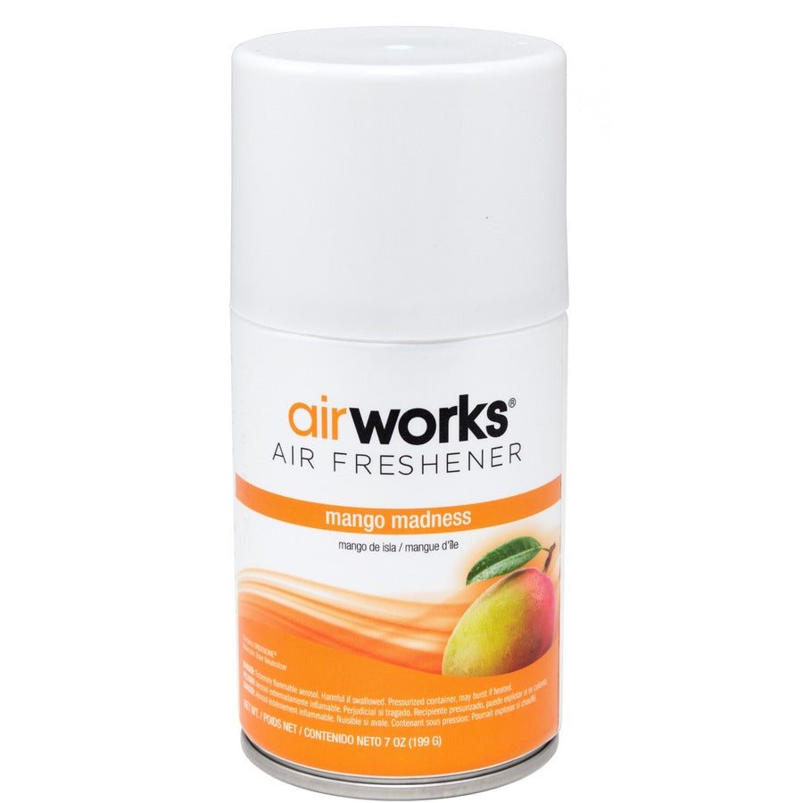 AirWorks Metered Aerosol Air Fresheners - Spray - 6000 ft� - 7 fl oz (0.2 quart) - Mango Madness - Wall Mountable - 12 / Carton