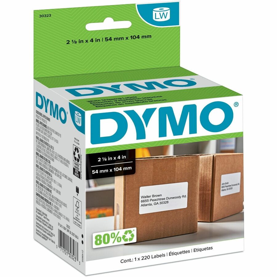 Dymo LW Shipping Labels - x 2 1/8" Width x 4" Length - Roll - Direct Thermal - White - 220 / Roll - 10 / Carton