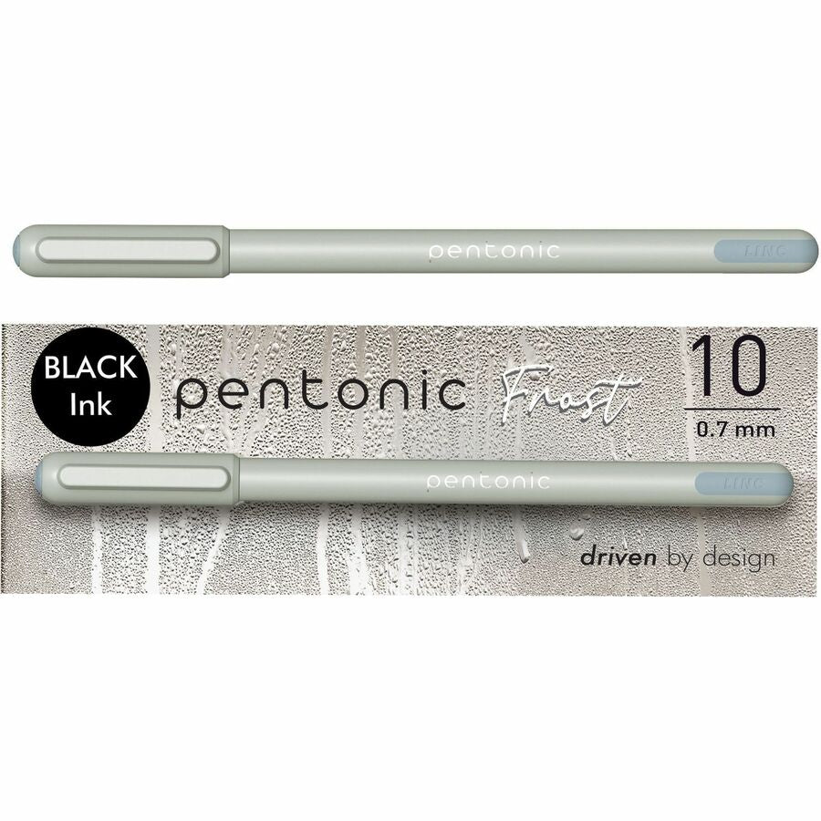 Pentonic Frosted Barrel Ballpoint Pens - Black Ink - Frost, Gray Barrel - 10 / Box