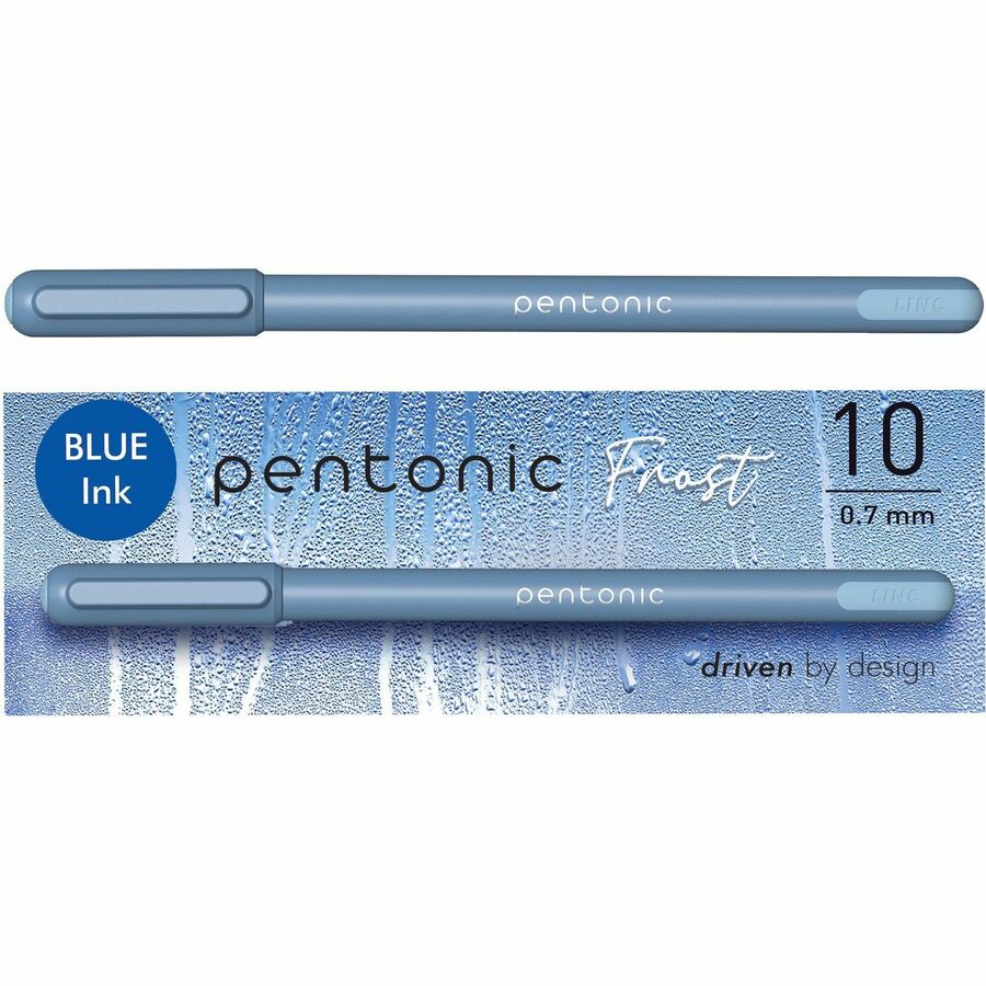 Pentonic Frosted Barrel Ballpoint Pens - Blue Ink - Frost, Blue Barrel - 10 / Box
