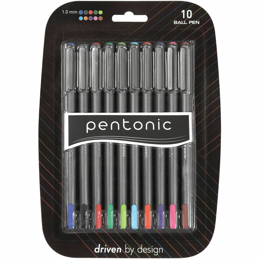 Pentonic Ballpoint Pen Set - Assorted Ink - Nickel Silver Tip - 10 / Pack