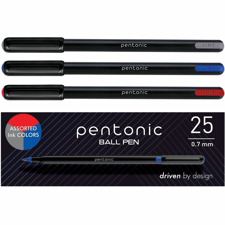 Pentonic Ballpoint Pen Set - Assorted Ink - Nickel Silver Tip - 25 / Box